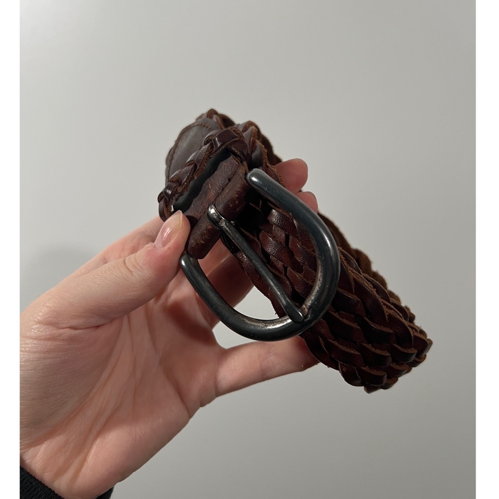 Vintage Brown Leather Woven Belt Classic 48 inches